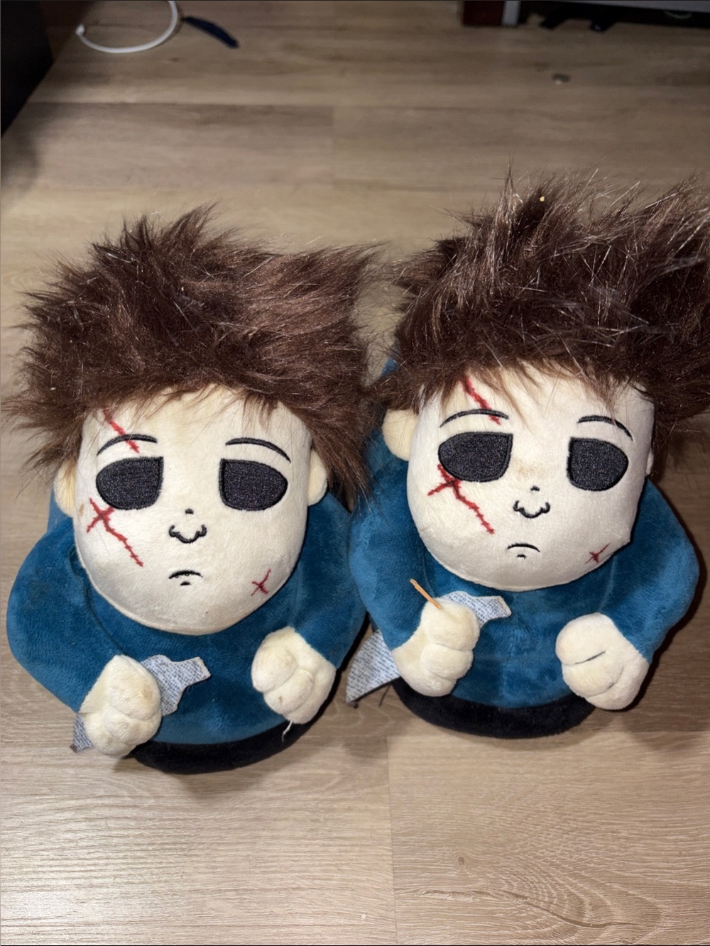 Spirit Plush Horror Character Slippers in Blue and Brown